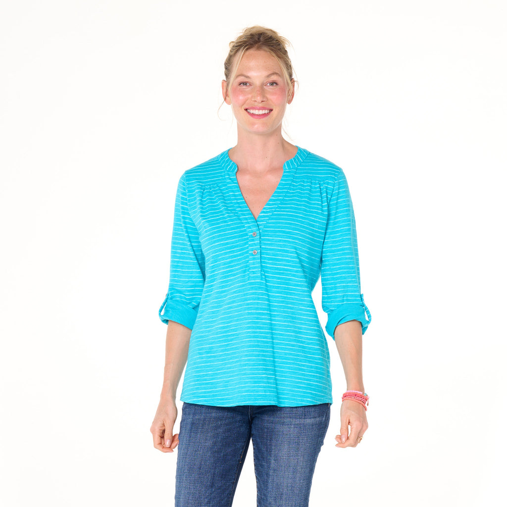 Ocean Stripe Buttonside Henley | Clearance