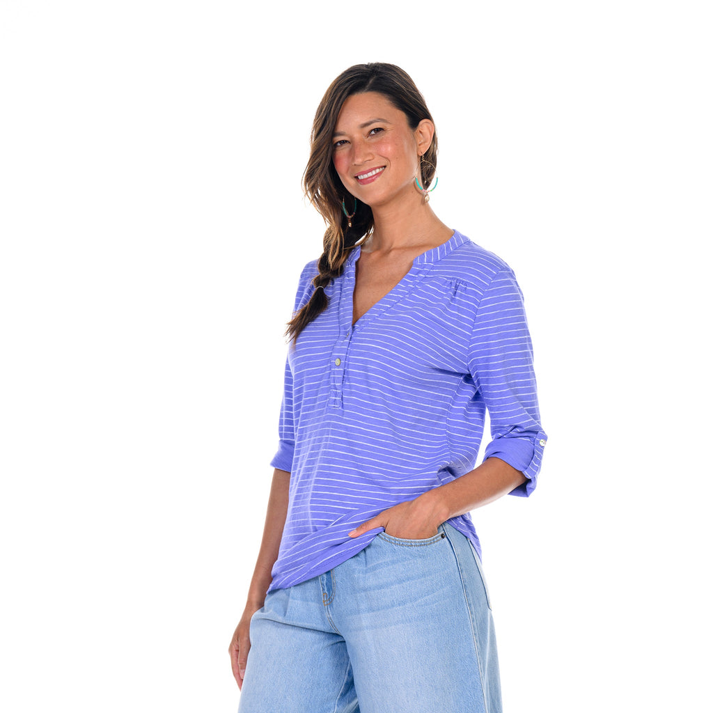 Ocean Stripe Buttonside Henley | Clearance