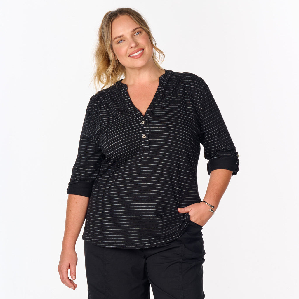 Ocean Stripe Buttonside Henley | Plus Size | Clearance