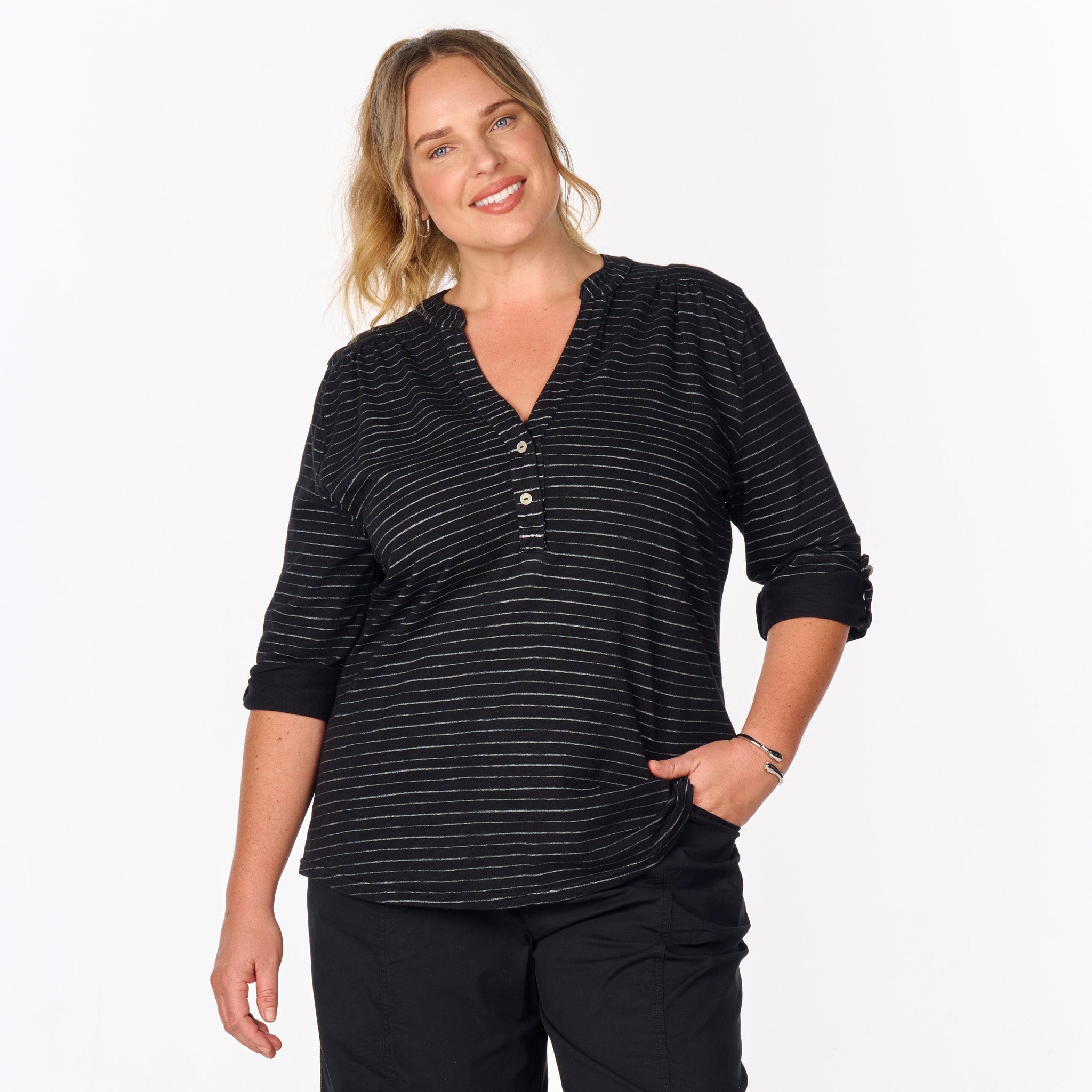 Ocean Stripe Buttonside Henley | Plus Size | Clearance