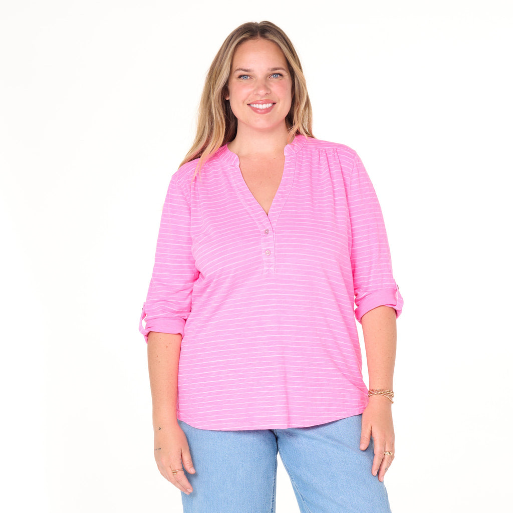 Ocean Stripe Buttonside Henley | Plus Size | Clearance