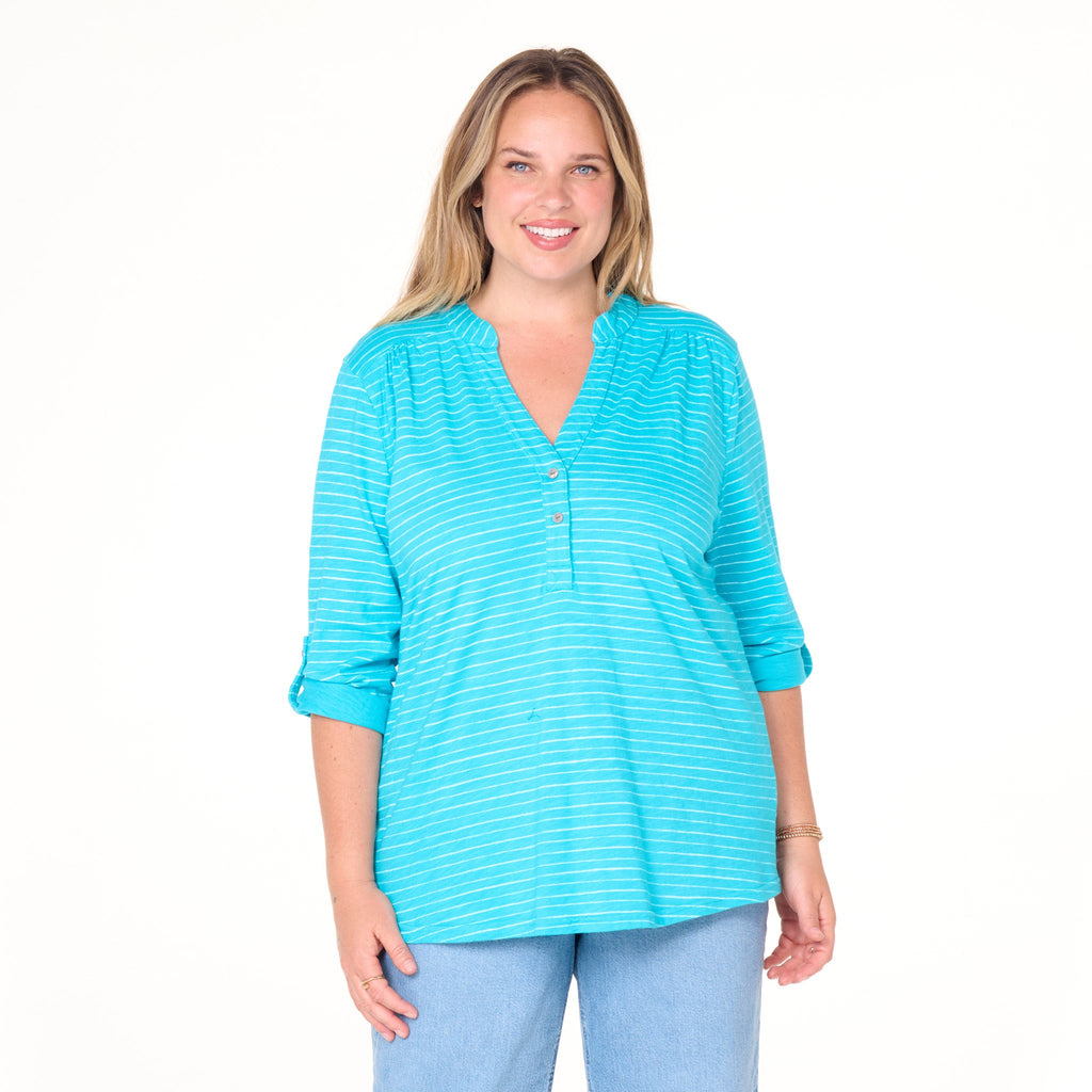 Ocean Stripe Buttonside Henley | Plus Size | Clearance