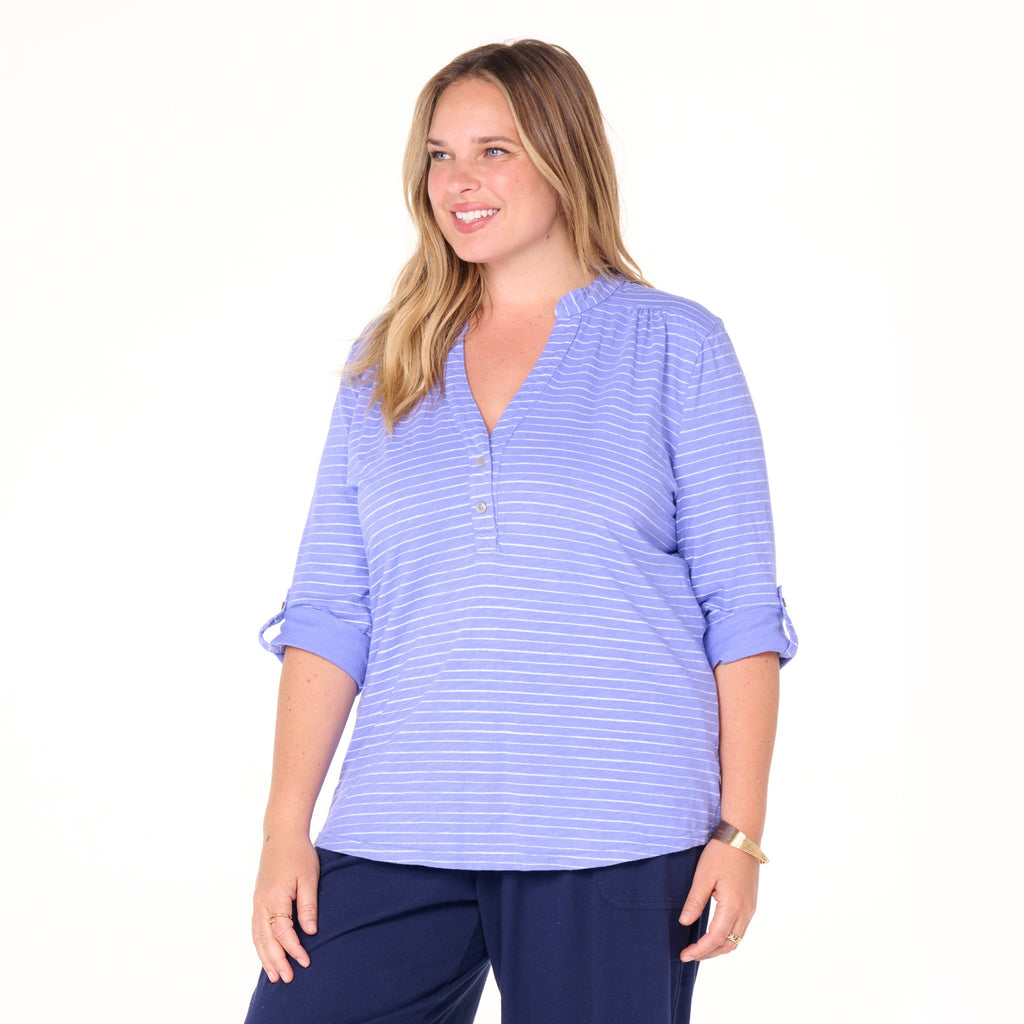 Ocean Stripe Buttonside Henley | Plus Size | Clearance