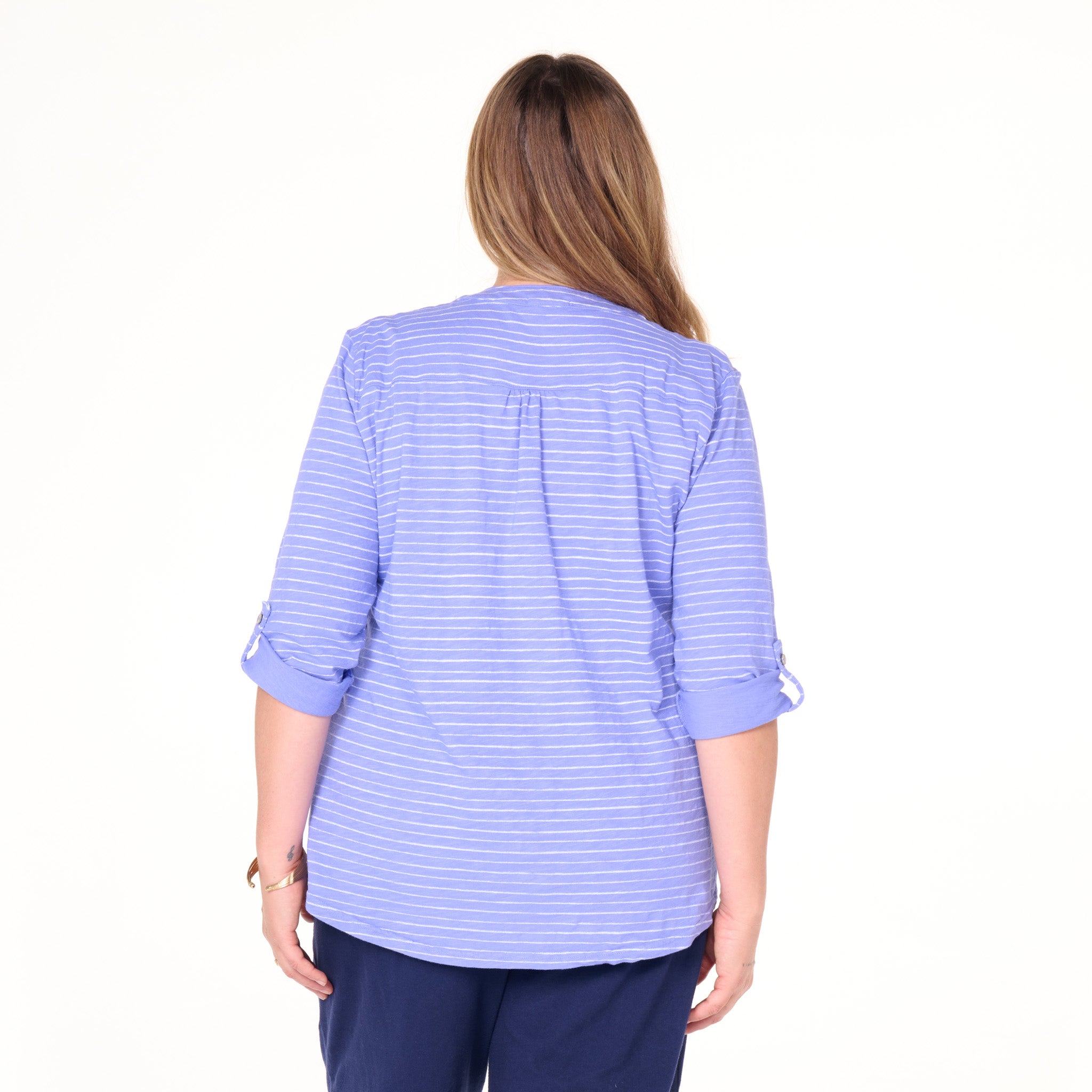 Ocean Stripe Buttonside Henley | Plus Size | Clearance