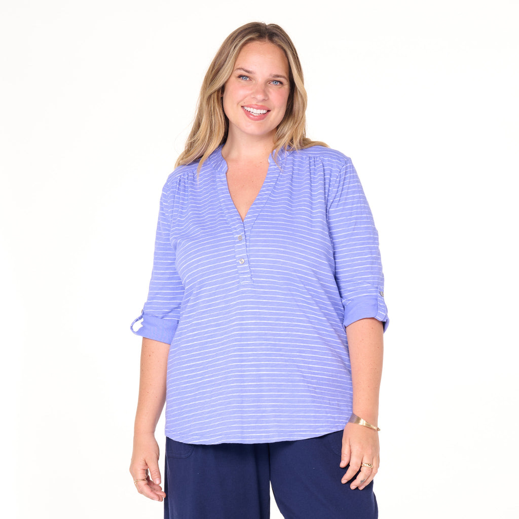 Ocean Stripe Buttonside Henley | Plus Size | Clearance