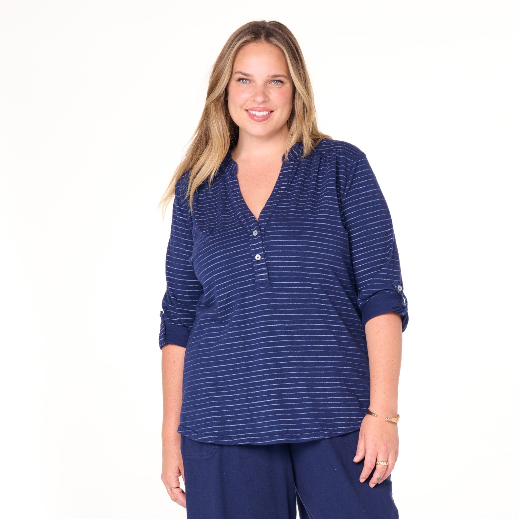 Ocean Stripe Buttonside Henley | Plus Size | Clearance