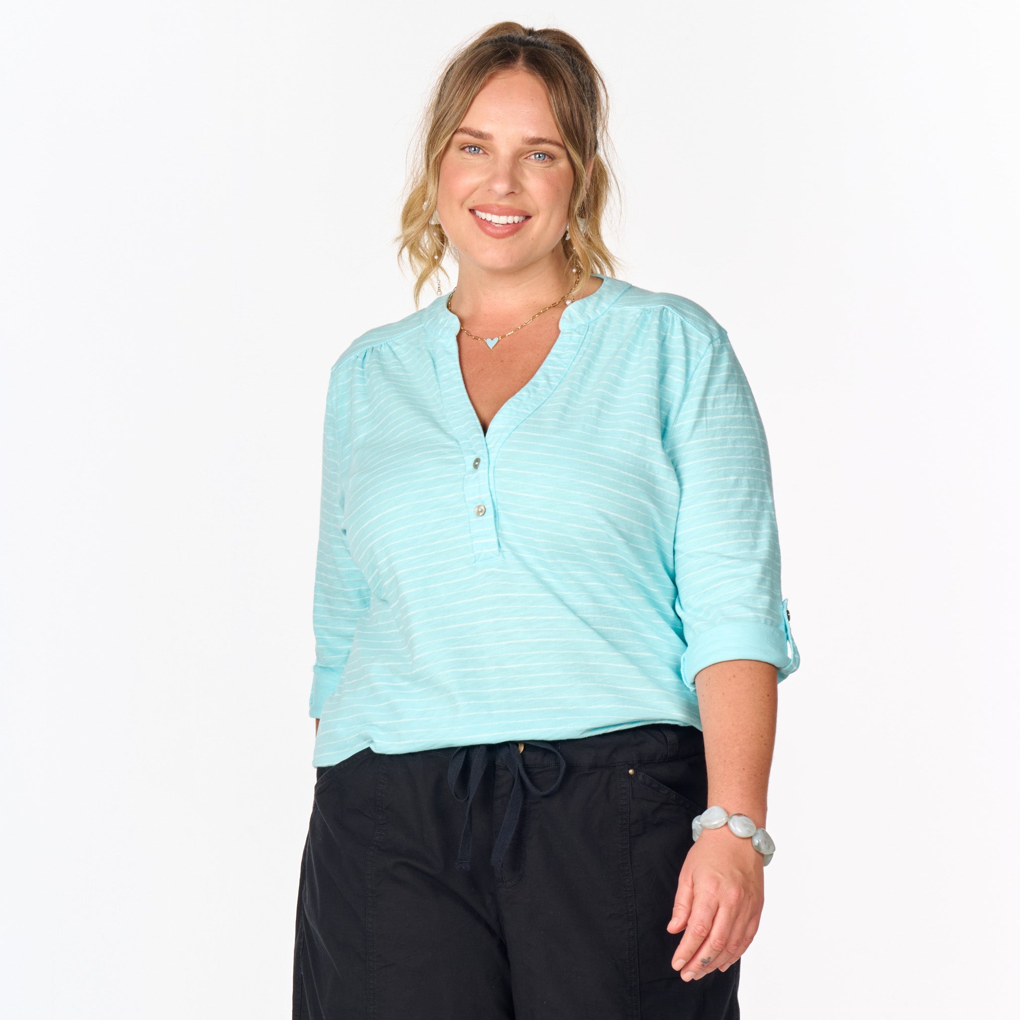Ocean Stripe Buttonside Henley | Plus Size | Clearance