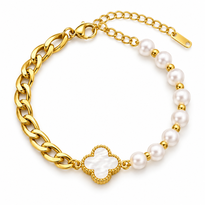 Pearl Four-Leaf Clover Bracelet