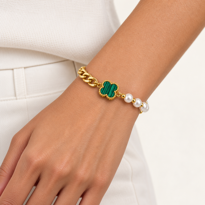Pearl Four-Leaf Clover Bracelet