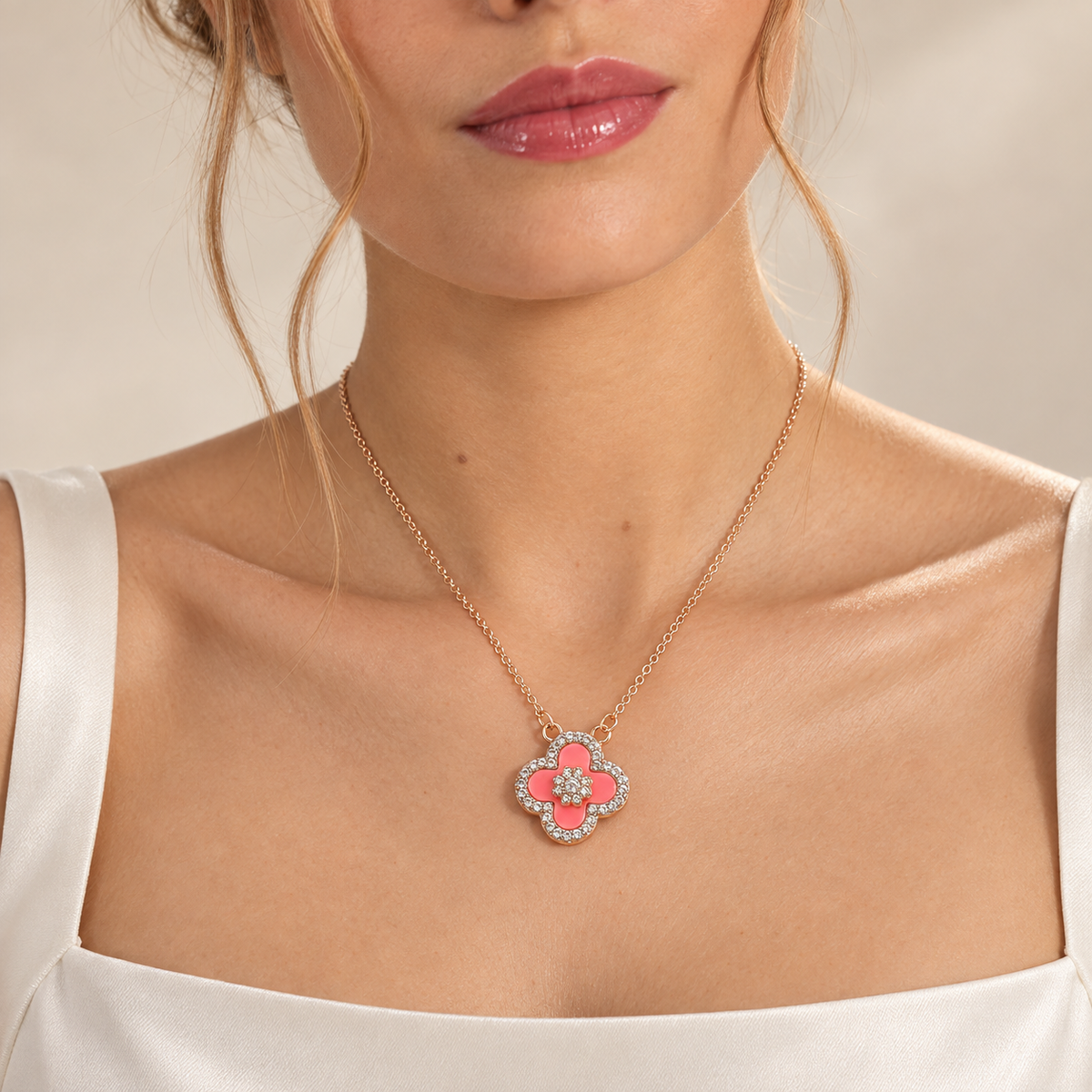 Pink Full-Pavé Five-Flower Clover Bracelet