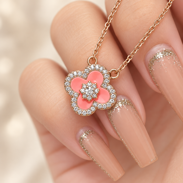 Pink Full-Pavé Five-Flower Clover Bracelet