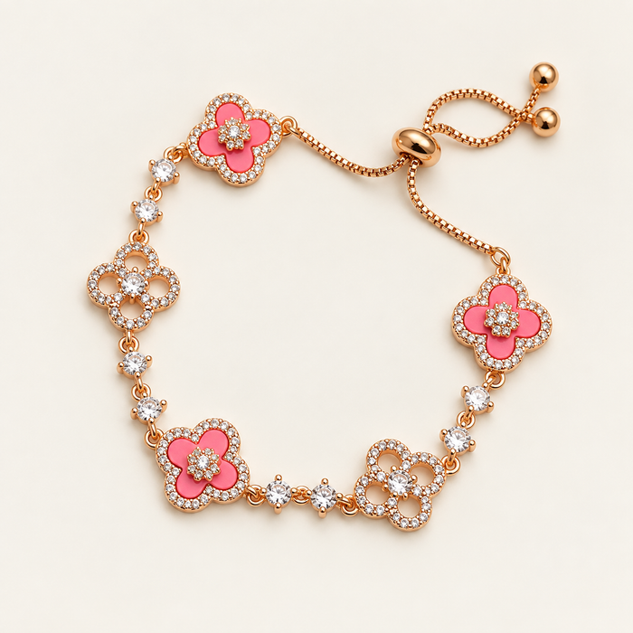 Pink Full-Pavé Five-Flower Clover Bracelet